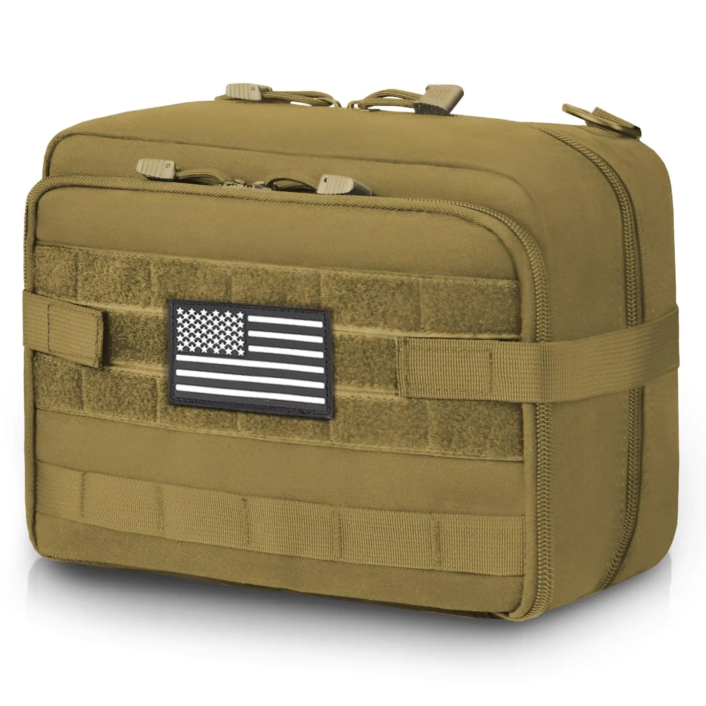 Tactical Molle Admin Pouch XL with USA Patch - Tan