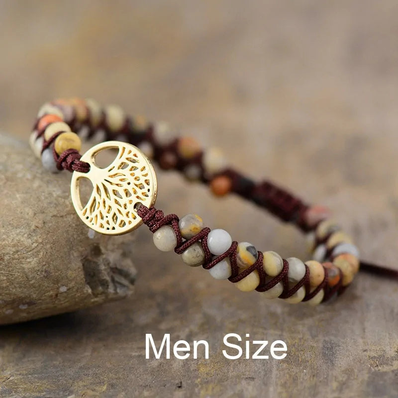 Tree Charm African Jasper Braided Yoga Bracelet