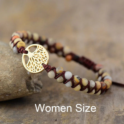 Tree Charm African Jasper Braided Yoga Bracelet