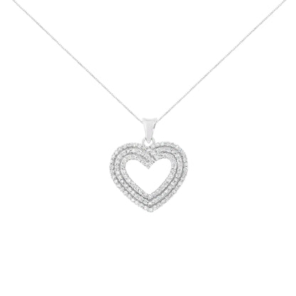 .925 Sterling Silver 1 Cttw Prong-Set Round Cut Diamond Heart 18" Pendant Necklace (J-K Color, I1-I2 Clarity)