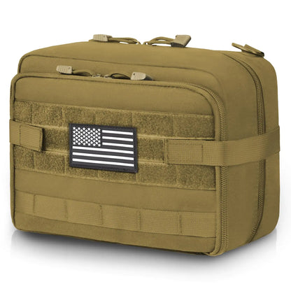 Tactical Molle Admin Pouch XL with USA Patch - Tan