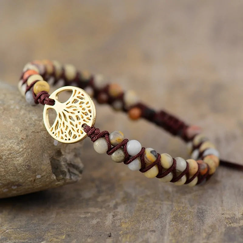 Tree Charm African Jasper Braided Yoga Bracelet