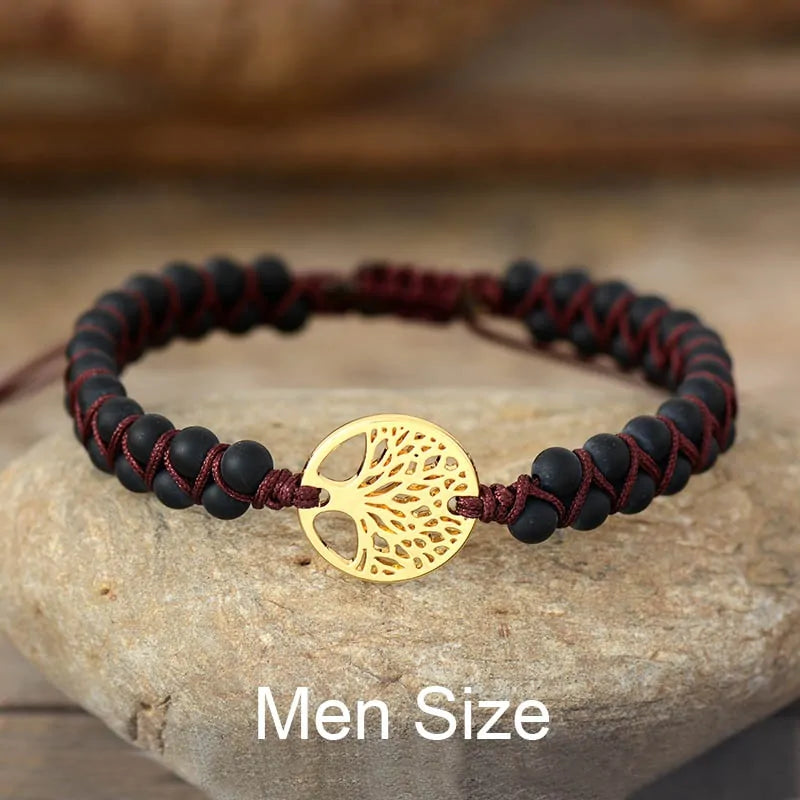 Tree Charm African Jasper Braided Yoga Bracelet